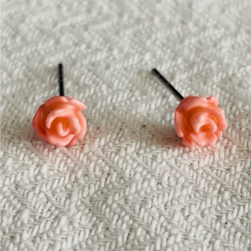 Pink Rose Stud Earrings